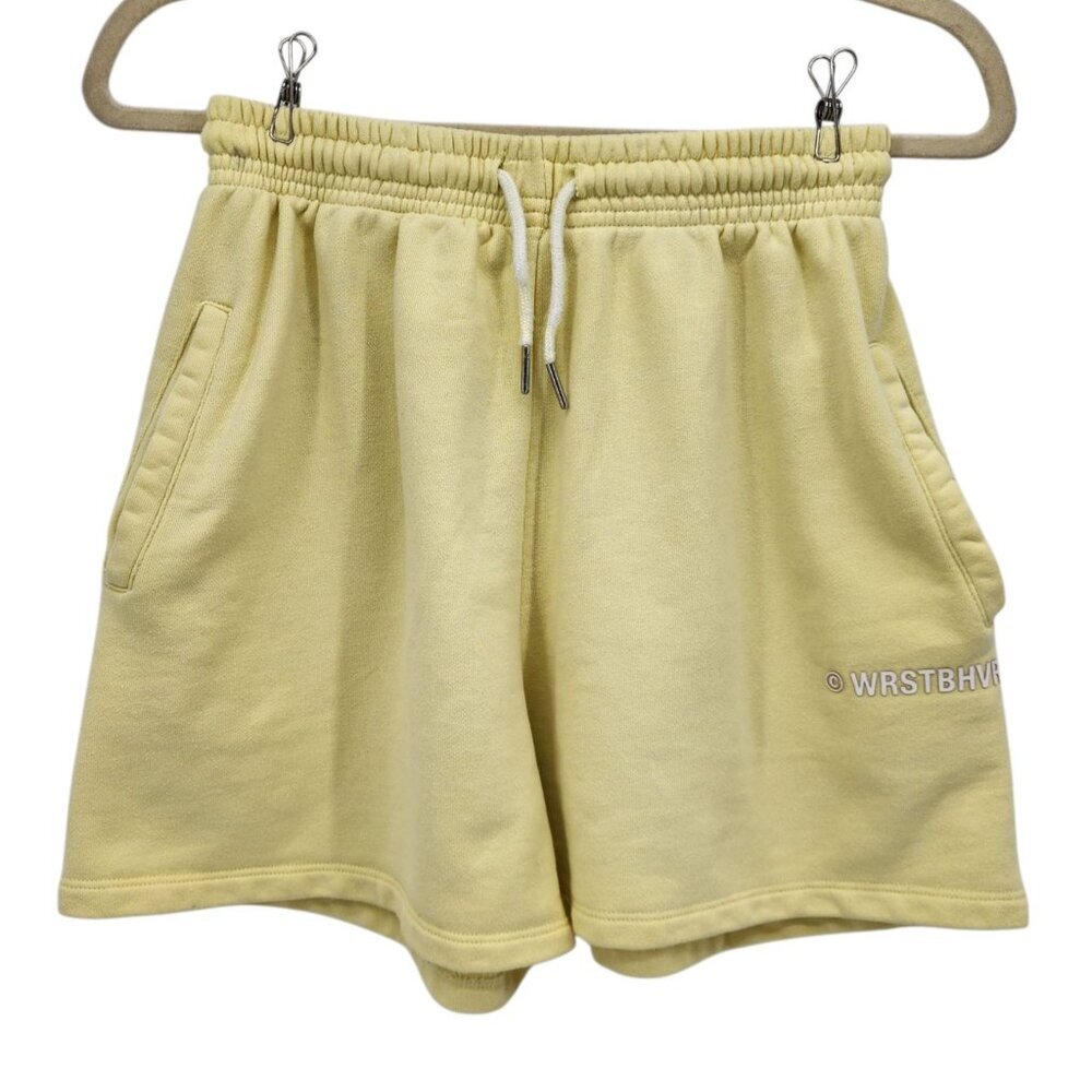 WRSTBHVR Studio Womens Medium Shorts June Pastel Yellow Sweat Gym Drawstring